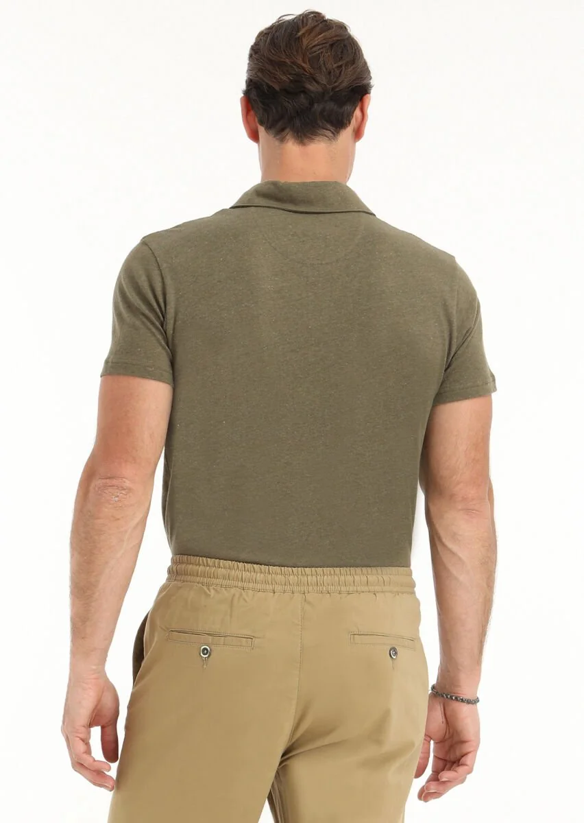Khaki Polo Neck Cotton Blended T-Shirt - 4