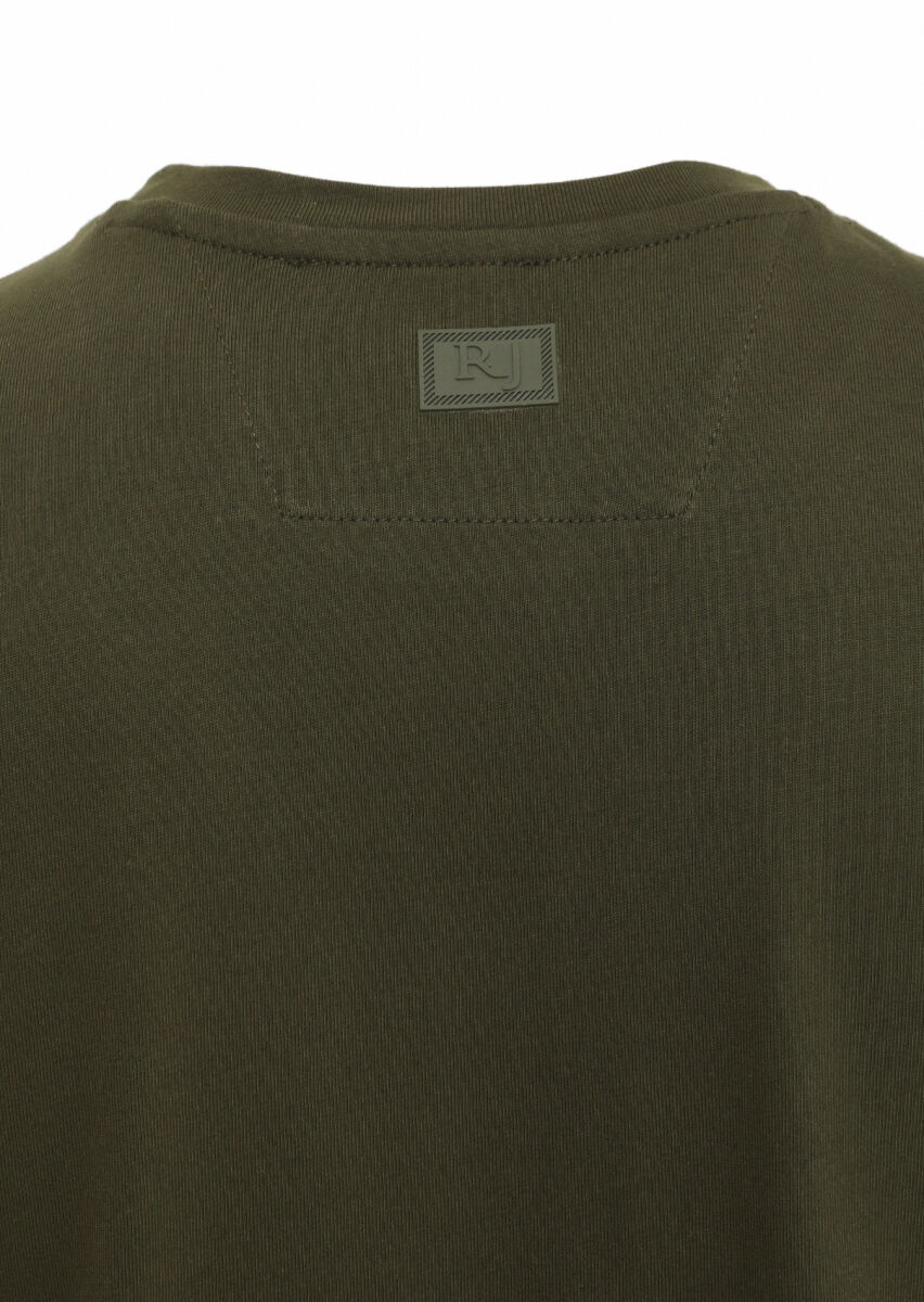 Khaki Printed Crew Neck 100% Cotton T-Shirt - 4