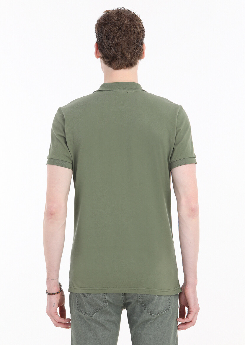 Khaki Printed Polo Neck 100% Cotton T-Shirt - 3