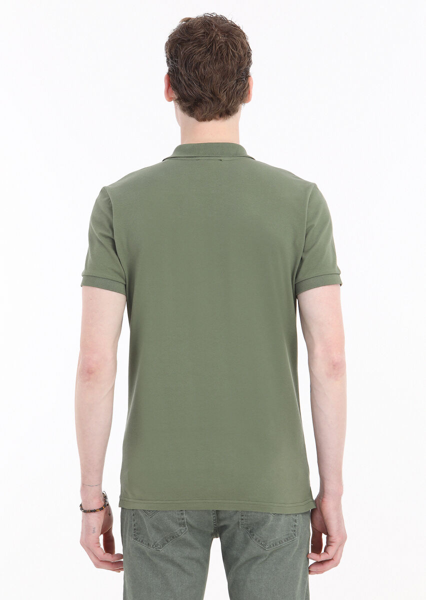 Khaki Printed Polo Neck 100% Cotton T-Shirt - 3