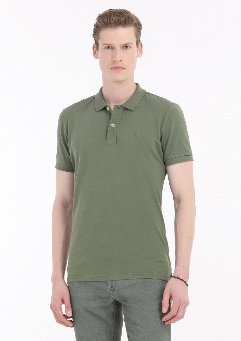 Khaki Printed Polo Neck 100% Cotton T-Shirt - 2