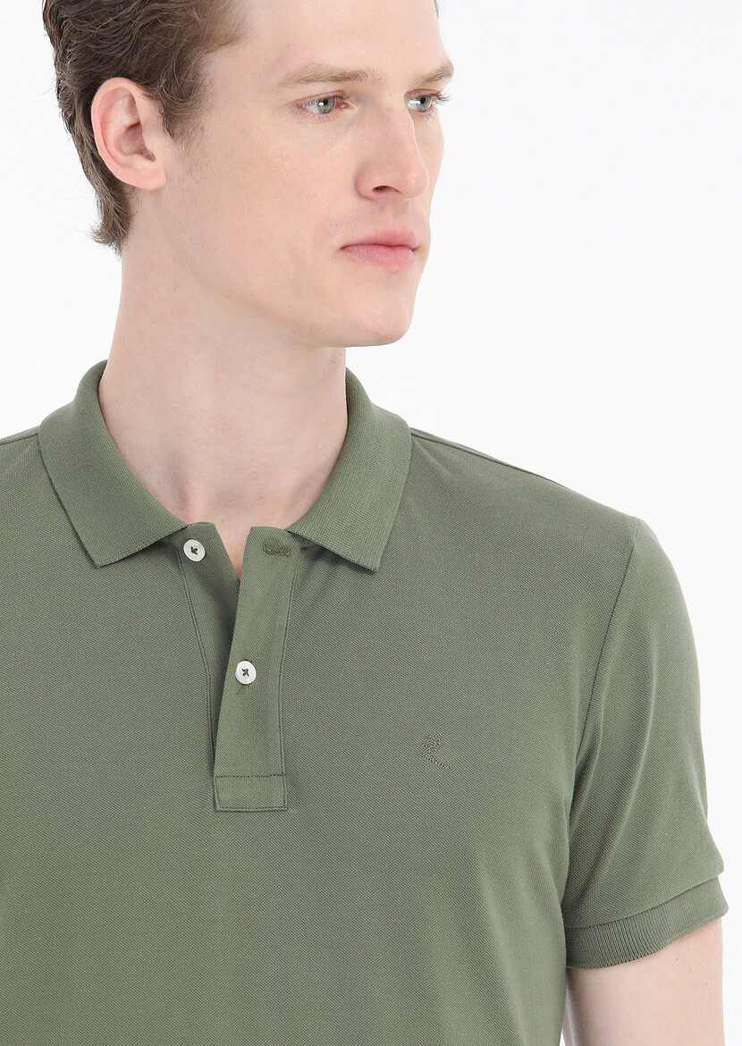 Khaki Printed Polo Neck 100% Cotton T-Shirt - 3