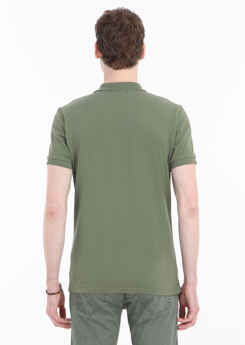 Khaki Printed Polo Neck 100% Cotton T-Shirt - 4