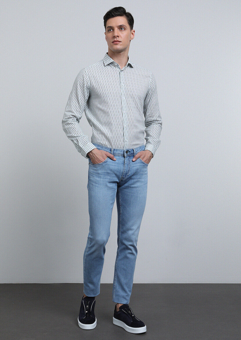 Khaki Printed Regular Fit Long Weaving Casual Cotton Blended Shirt - 3