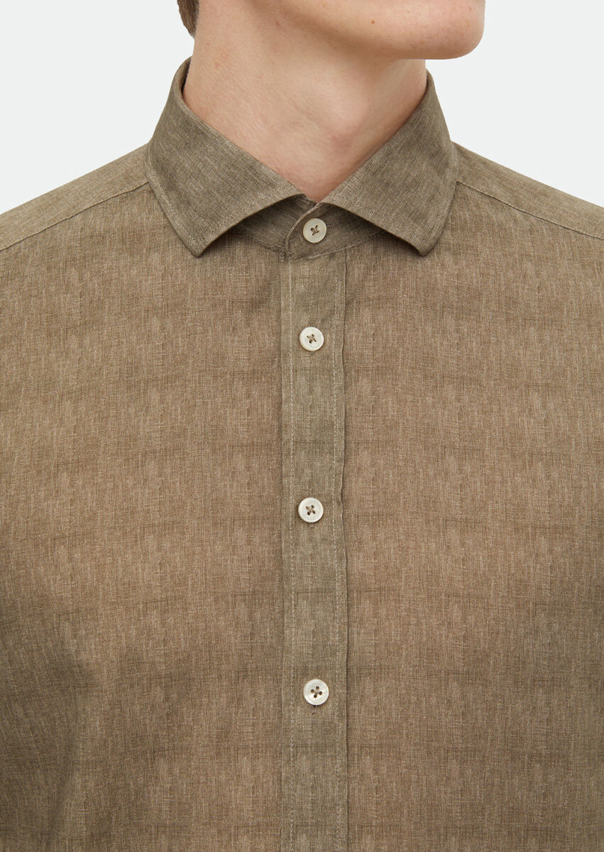 Khaki Printed Regular Fit Weaving Casual 100% Cotton Shirt - 4