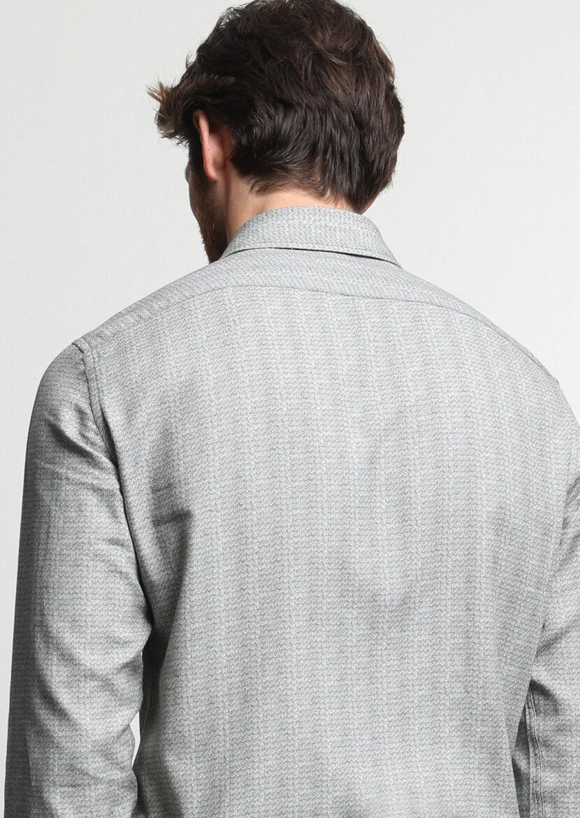 Khaki Printed Slim Fit Weaving Casual 100% Cotton Shirt - 5