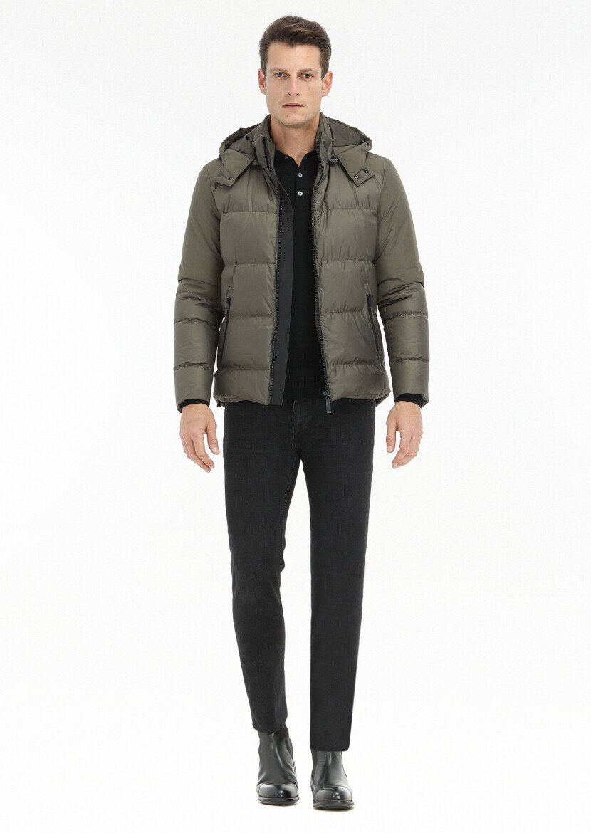 Khaki Puffer Weaving Coat - 1