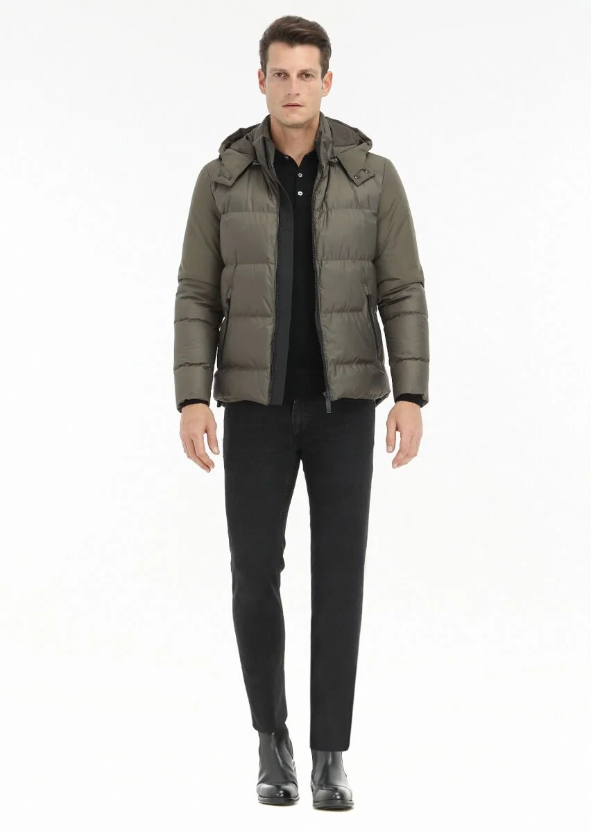 Khaki Puffer Weaving Coat - 1
