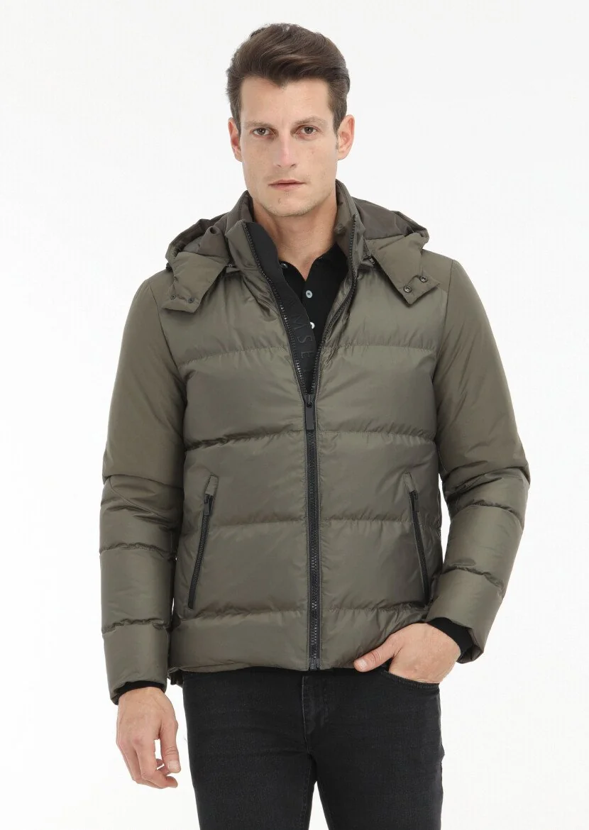 Khaki Puffer Weaving Coat - 2