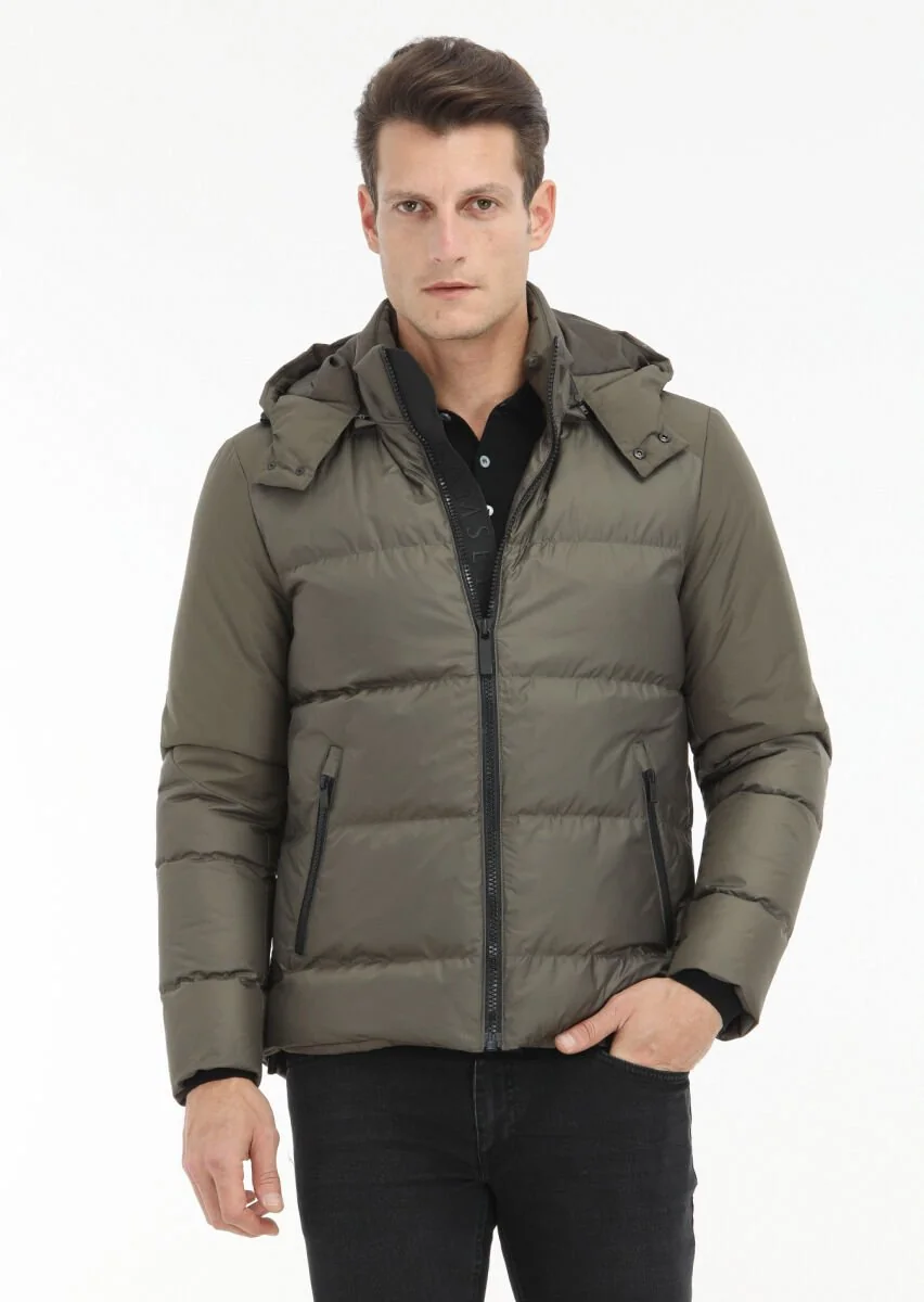 Khaki Puffer Weaving Coat - 2