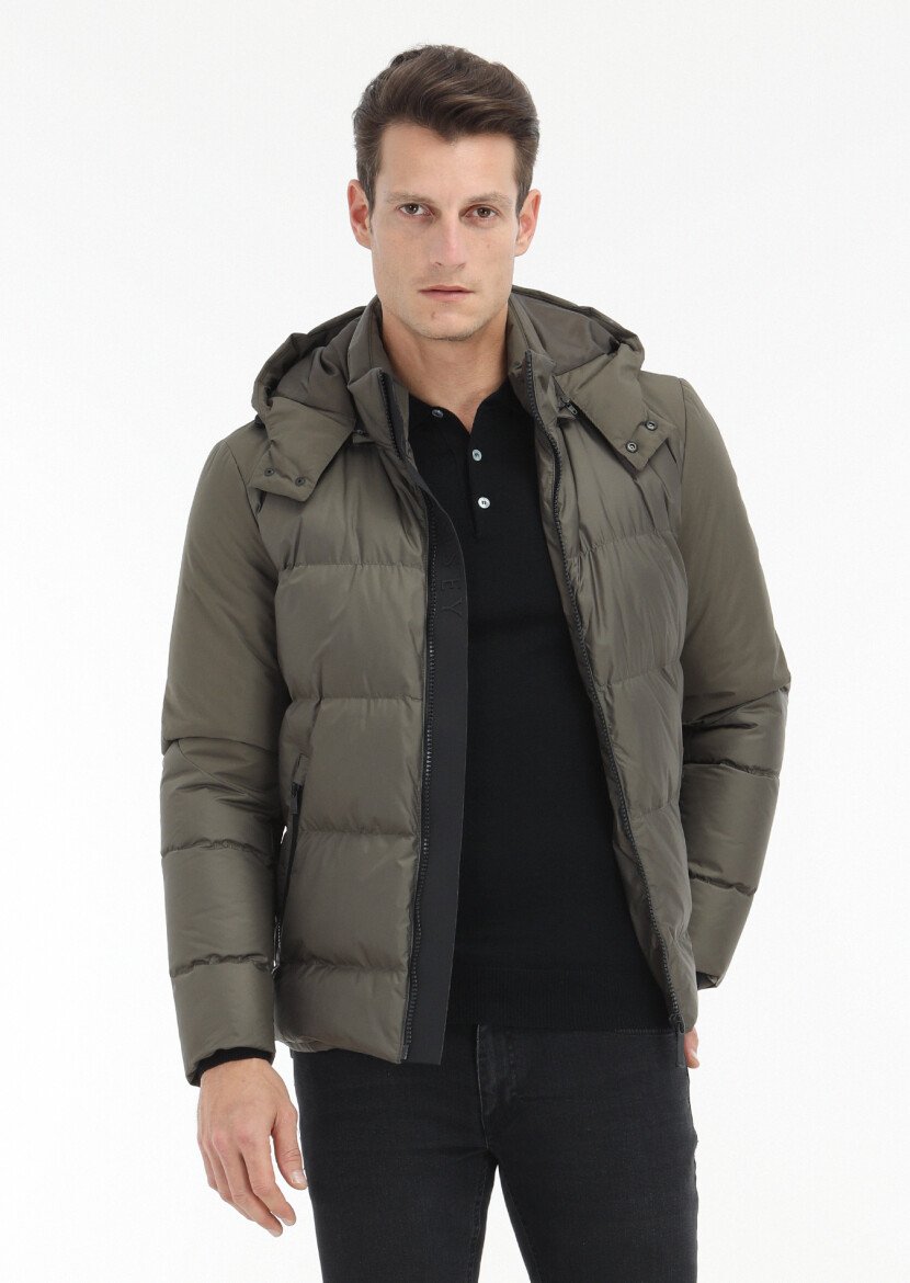 Khaki Puffer Weaving Coat - 3