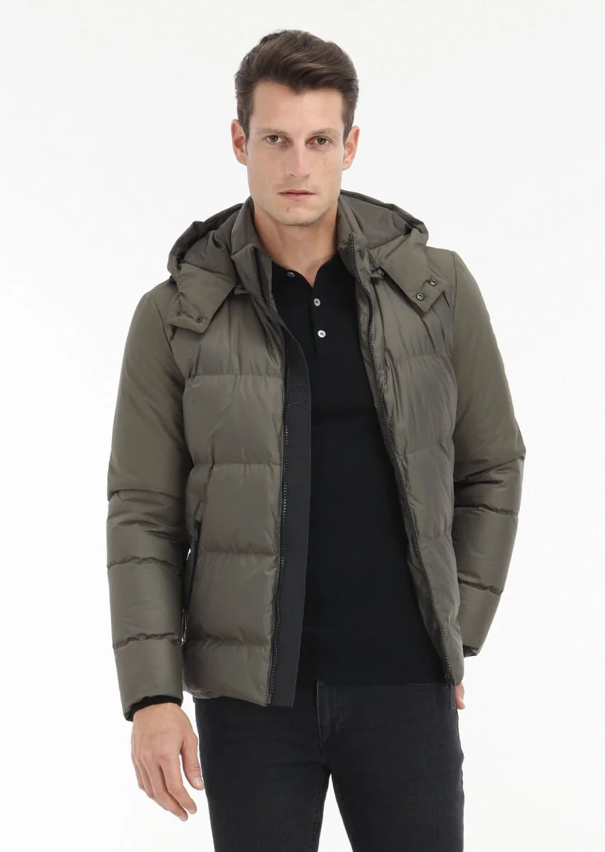 Khaki Puffer Weaving Coat - 3