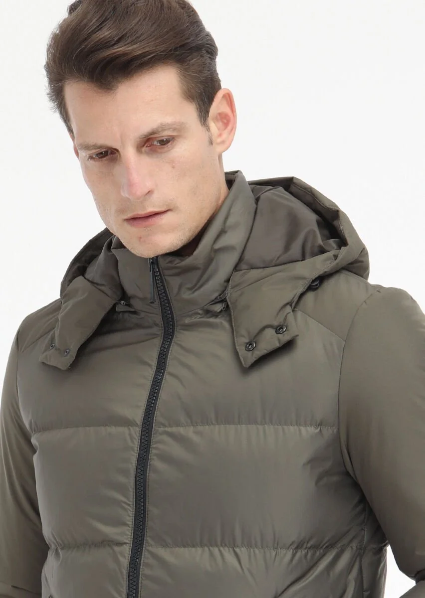 Khaki Puffer Weaving Coat - 4