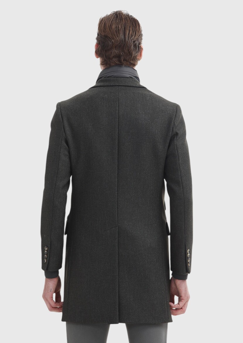 Khaki Regular Fit Butterfly Collar Casual Weaving Overcoat - 6