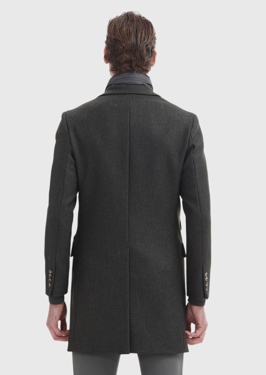 Khaki Regular Fit Butterfly Collar Casual Weaving Overcoat - 6