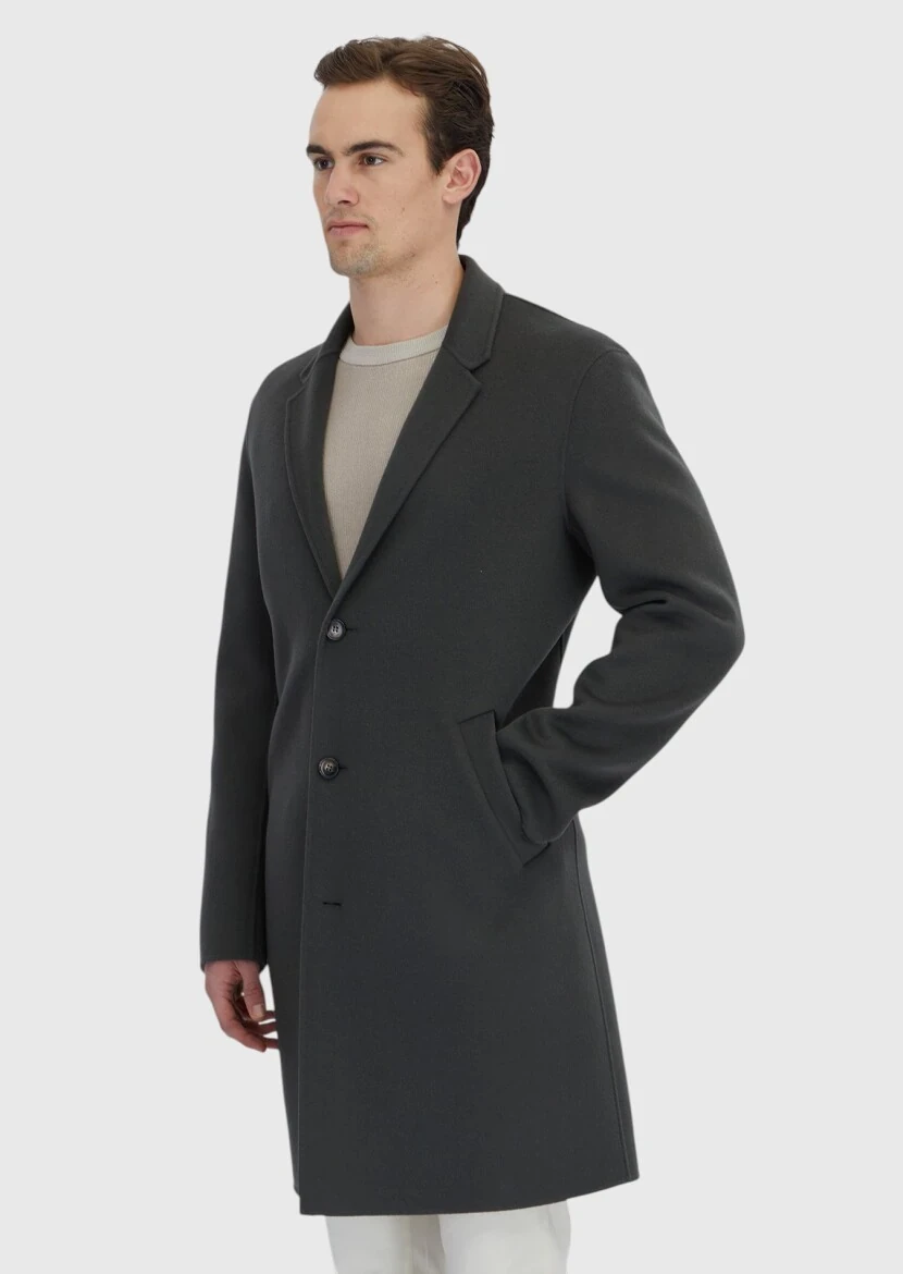 Khaki Regular Fit Butterfly Collar Classical Weaving Overcoat - RAMSEY