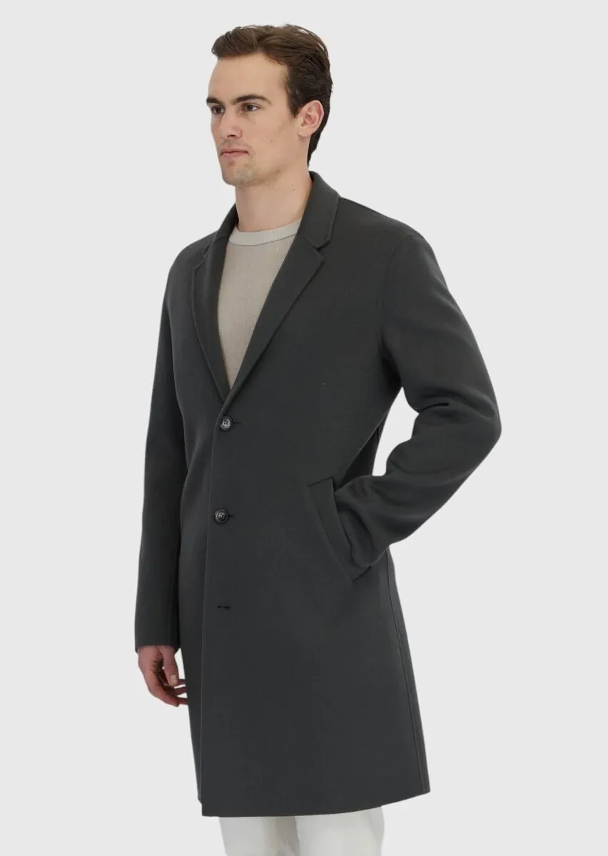 Khaki Regular Fit Butterfly Collar Classical Weaving Overcoat - 1