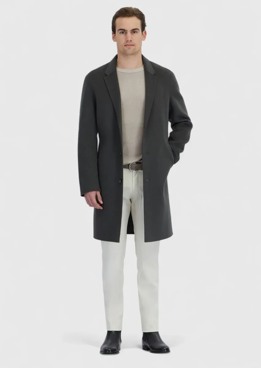 Khaki Regular Fit Butterfly Collar Classical Weaving Overcoat - 2