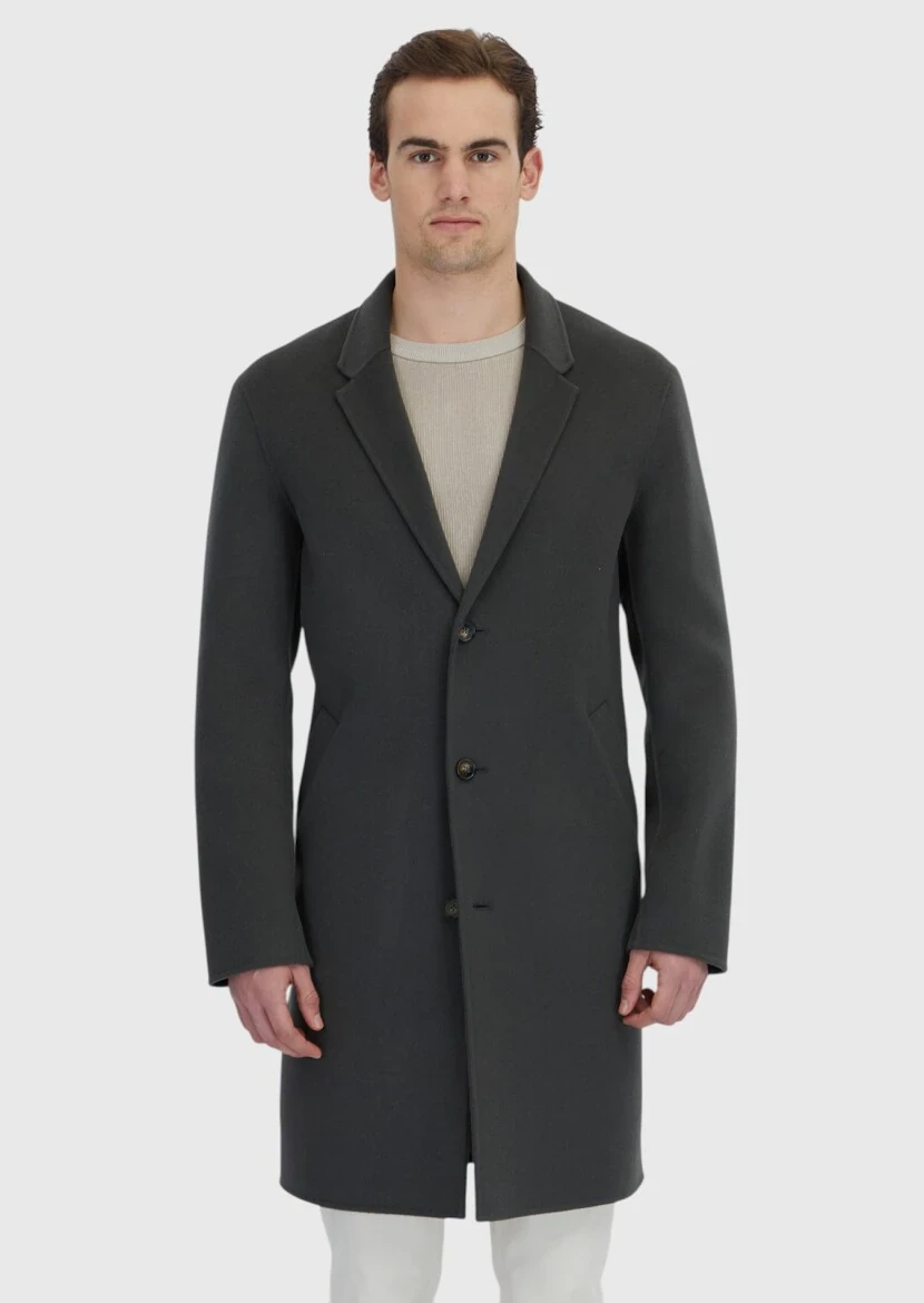 Khaki Regular Fit Butterfly Collar Classical Weaving Overcoat - 3