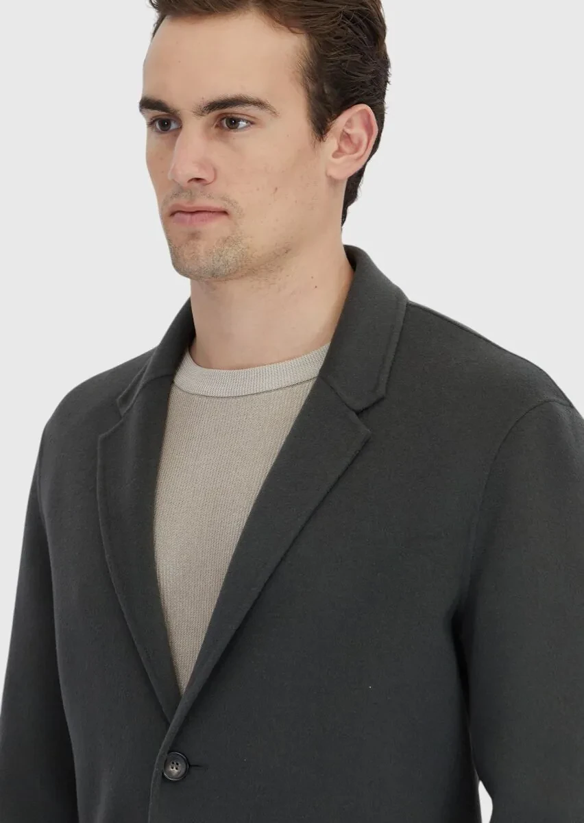 Khaki Regular Fit Butterfly Collar Classical Weaving Overcoat - 4