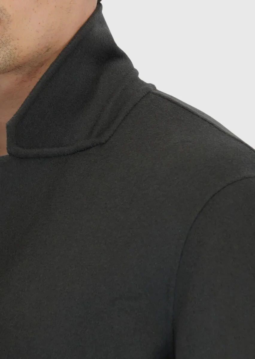 Khaki Regular Fit Butterfly Collar Classical Weaving Overcoat - 5