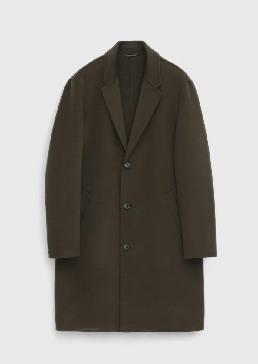 Khaki Regular Fit Butterfly Collar Classical Weaving Overcoat - 8