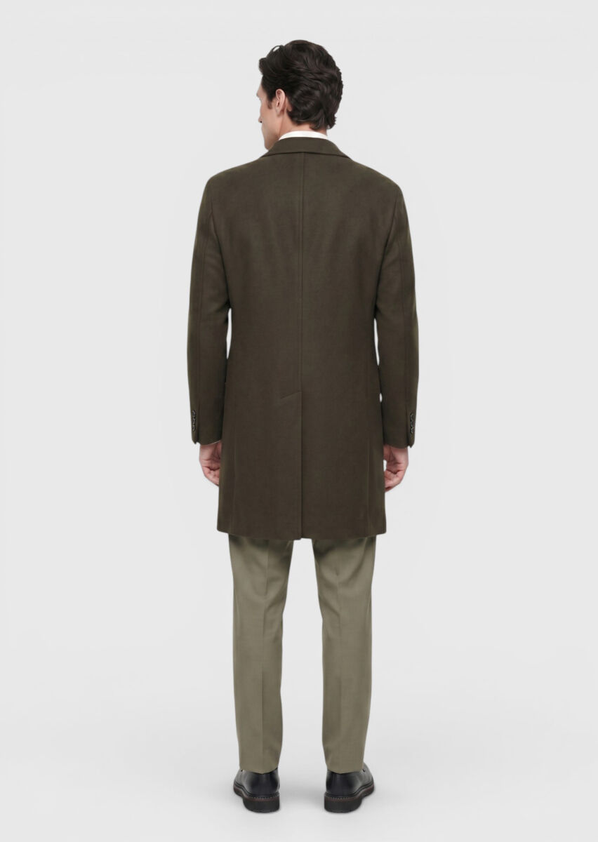 Khaki Regular Fit Butterfly Collar Classical Weaving Overcoat - 4