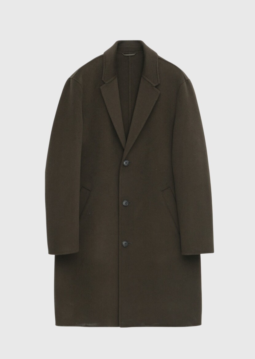 Khaki Regular Fit Butterfly Collar Classical Weaving Overcoat - 5