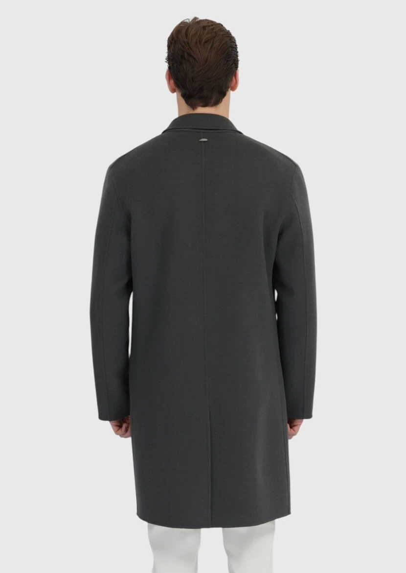 Khaki Regular Fit Butterfly Collar Classical Weaving Overcoat - 7