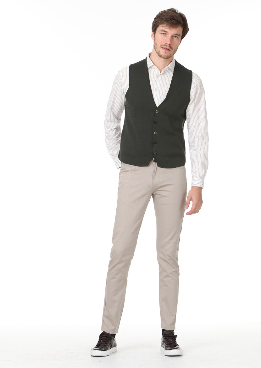 Khaki Regular Fit Casual Knitting Knit Vest - 3