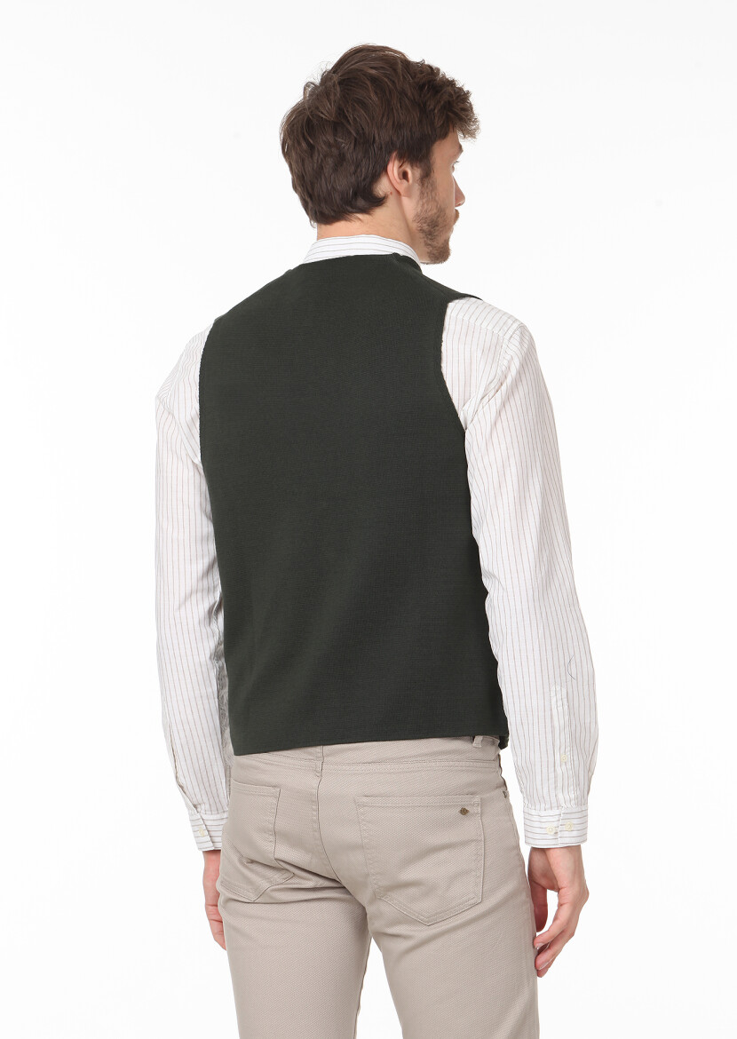 Khaki Regular Fit Casual Knitting Knit Vest - 4
