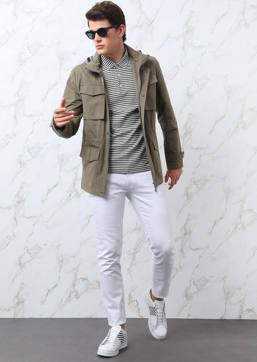 Khaki Regular Fit Cotton Blended Lightweight Jacket 