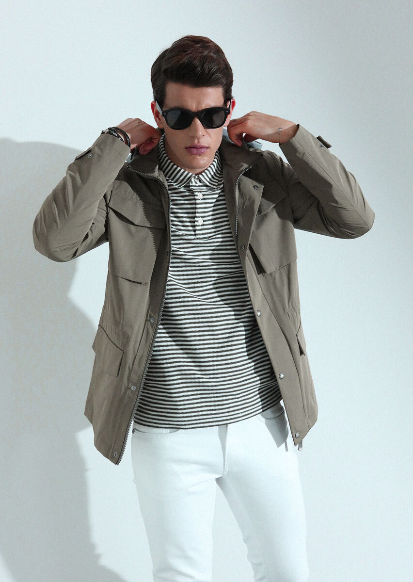 Khaki Regular Fit Cotton Blended Lightweight Jacket - 3