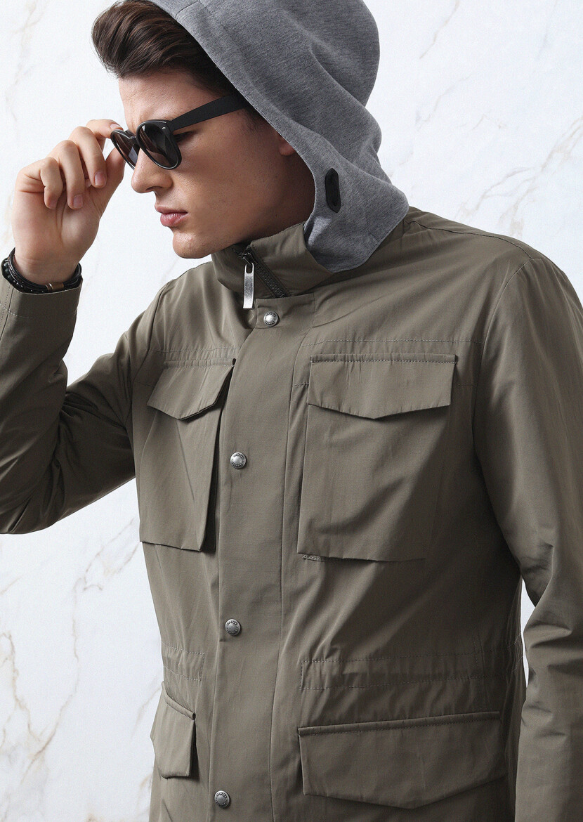 Khaki Regular Fit Cotton Blended Lightweight Jacket - 4