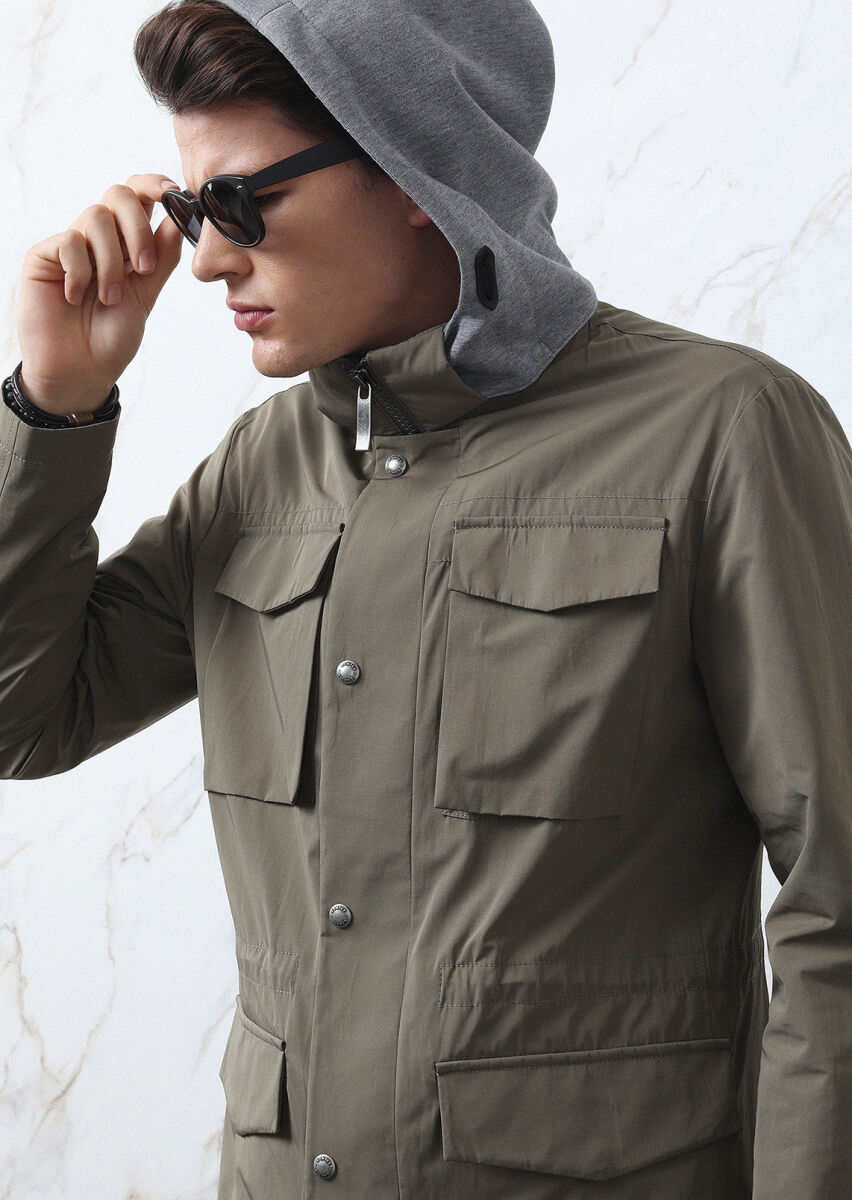 Khaki Regular Fit Cotton Blended Lightweight Jacket - 4