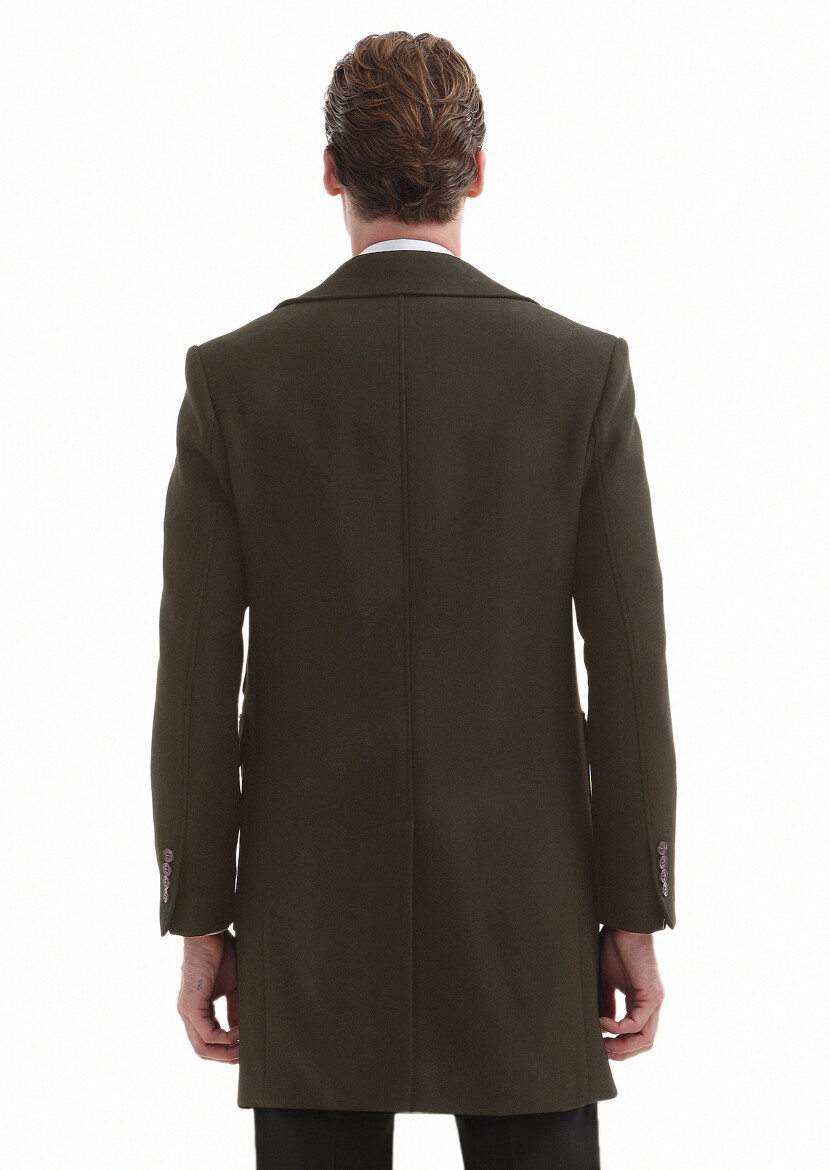 Khaki Regular Fit Double Breasted Collar Casual Weaving Overcoat - 4