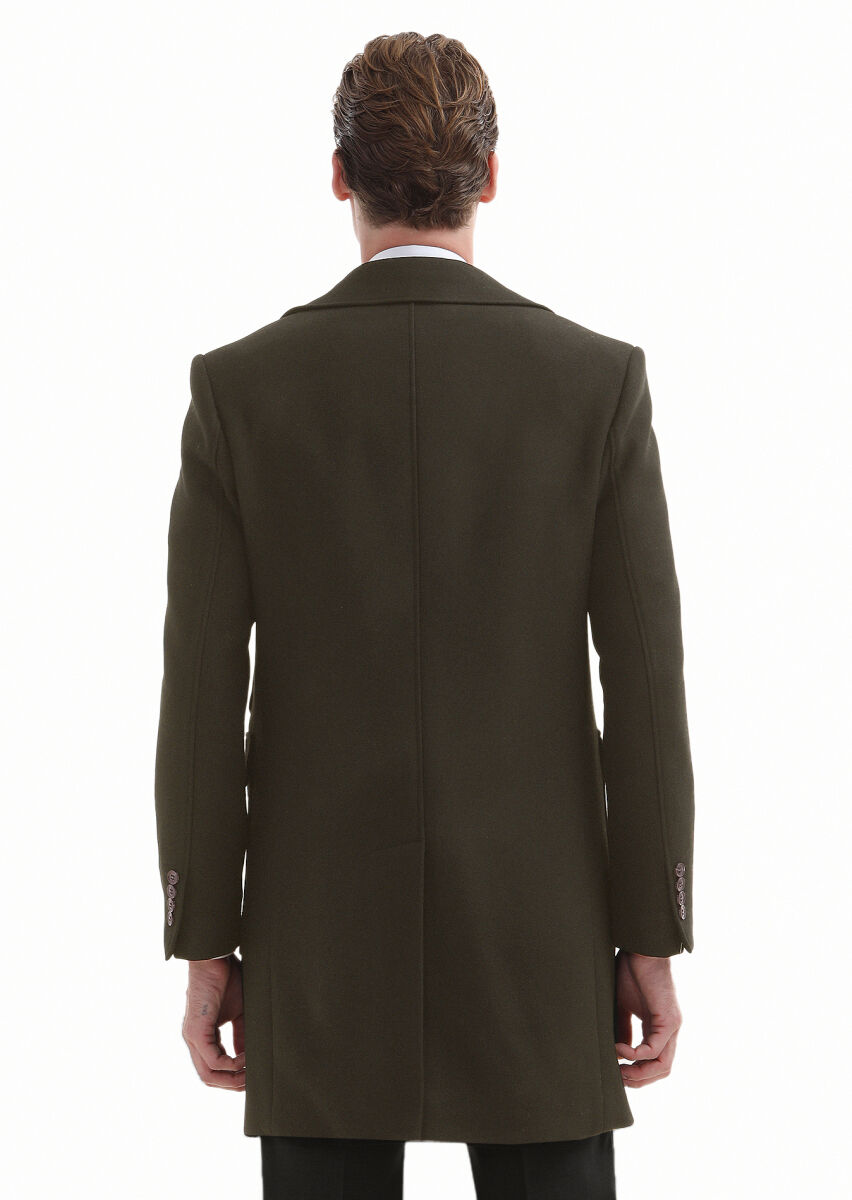 Khaki Regular Fit Double Breasted Collar Casual Weaving Overcoat - 4