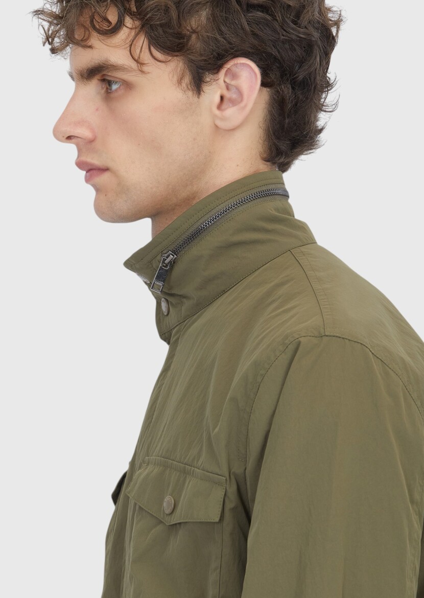 Khaki Regular Fit Hidden Hood Casual Technical Coat - 4