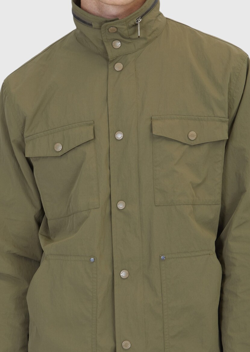 Khaki Regular Fit Hidden Hood Casual Technical Coat - 6