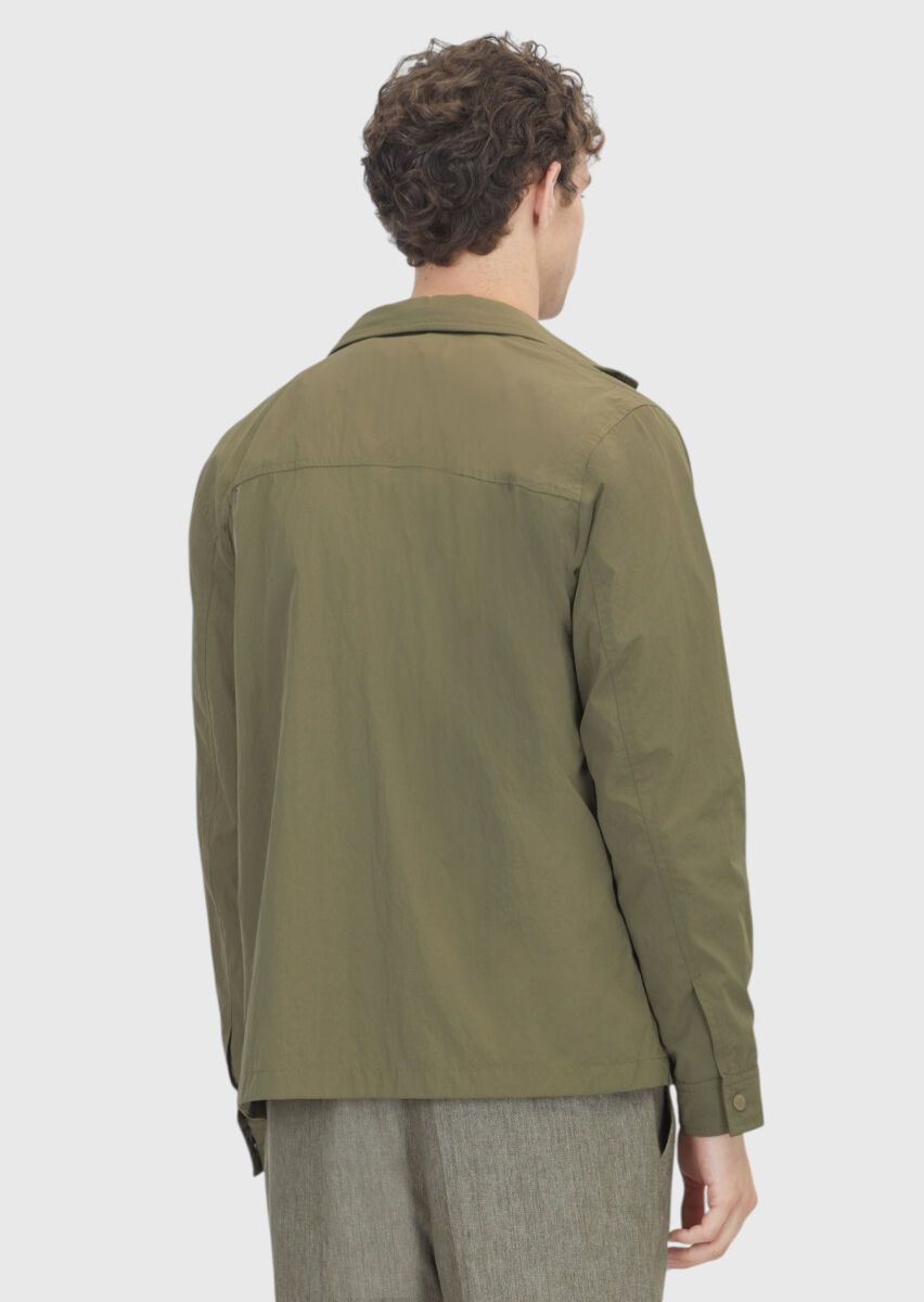 Khaki Regular Fit Hidden Hood Casual Technical Coat - 8