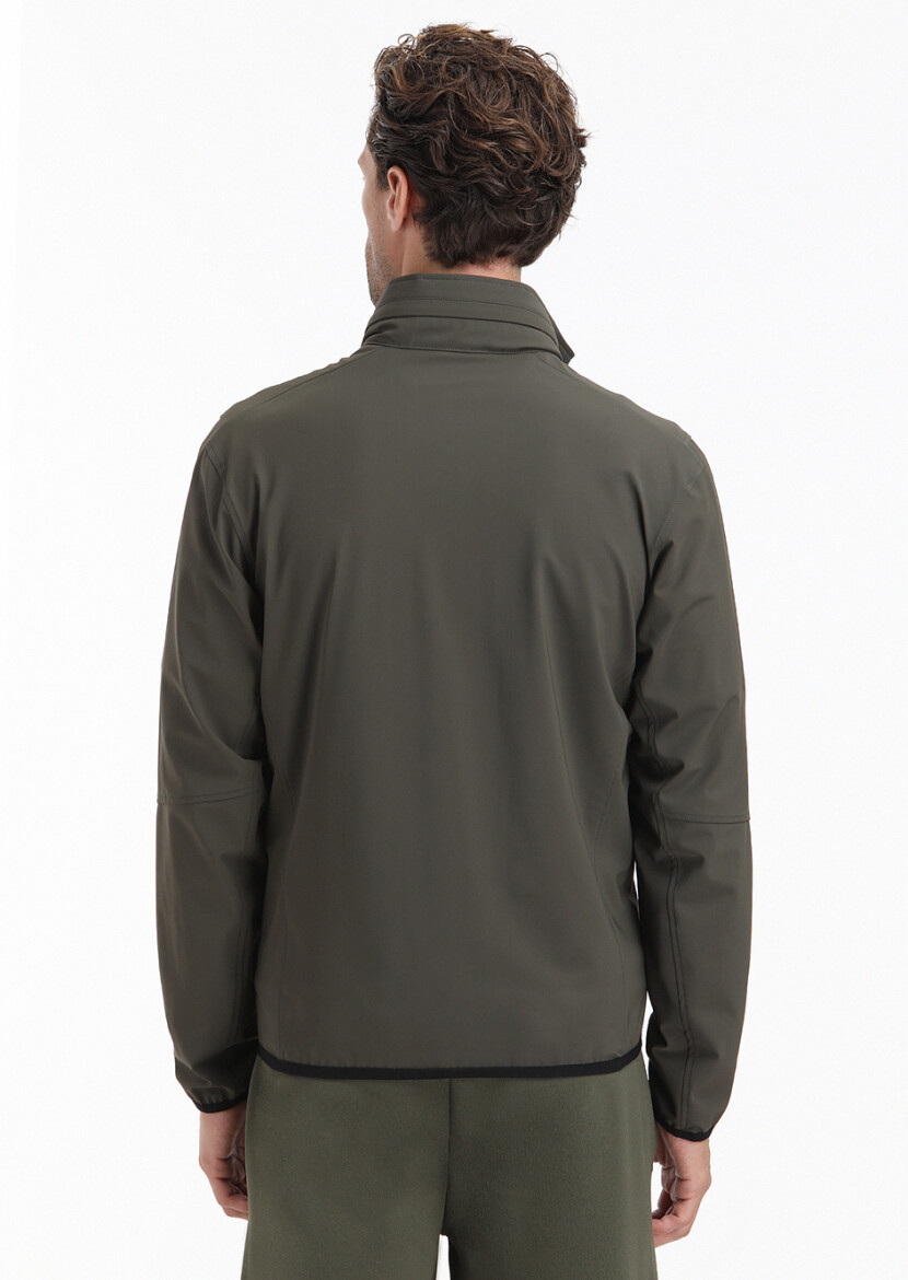 Khaki Regular Fit Hidden Hood Casual Weaving Coat - 5