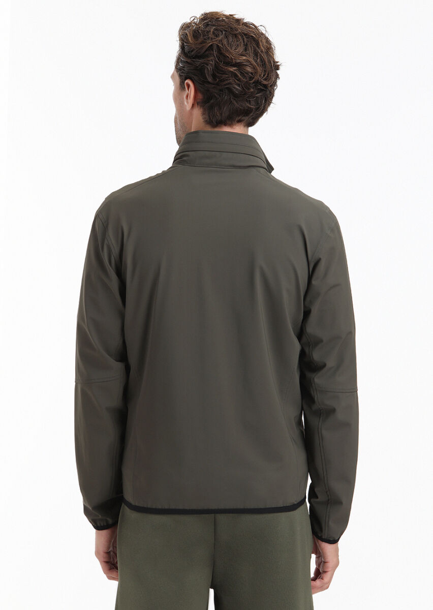 Khaki Regular Fit Hidden Hood Casual Weaving Coat - 5