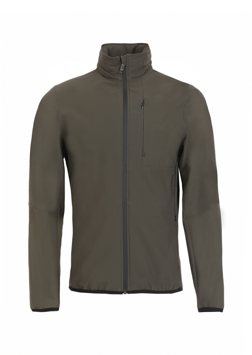 Khaki Regular Fit Hidden Hood Casual Weaving Coat - 6