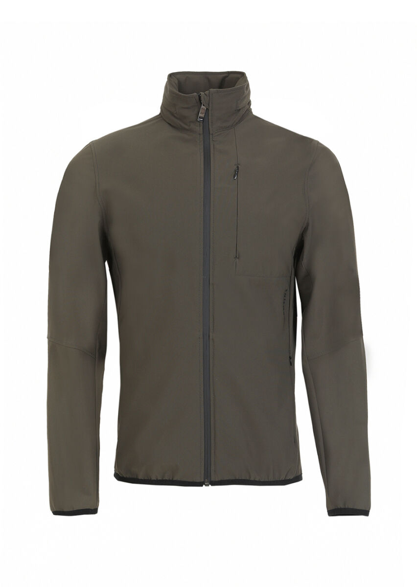 Khaki Regular Fit Hidden Hood Casual Weaving Coat - 6