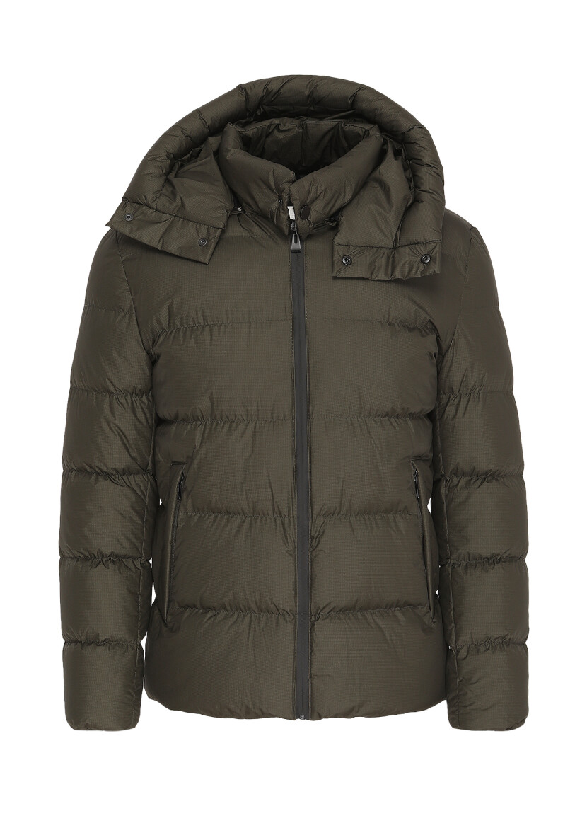 Khaki Regular Fit Hooded Casual Weaving Coat - 7