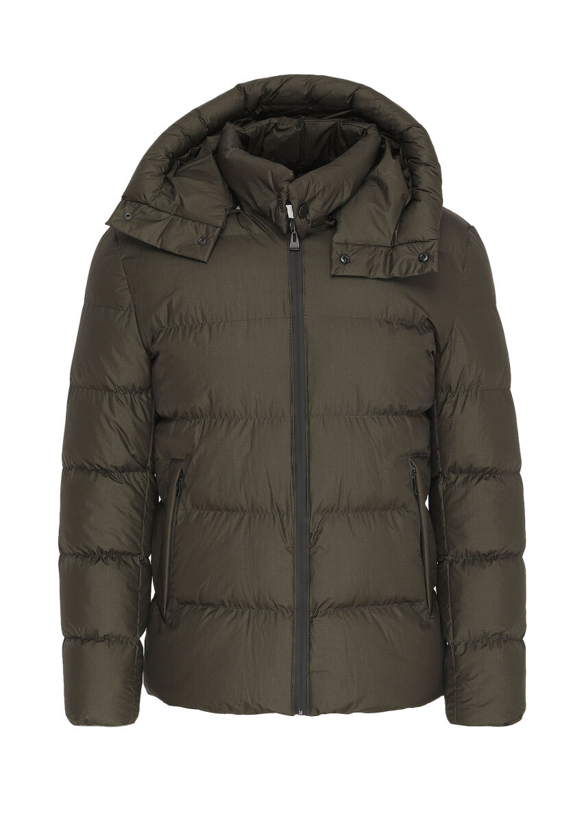 Khaki Regular Fit Hooded Casual Weaving Coat - 7