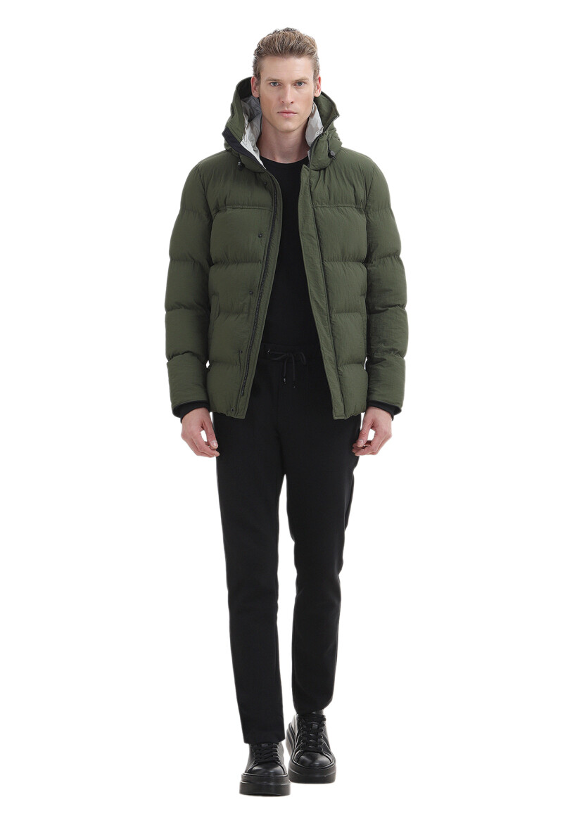 Khaki Regular Fit Hooded Casual Weaving Coat 