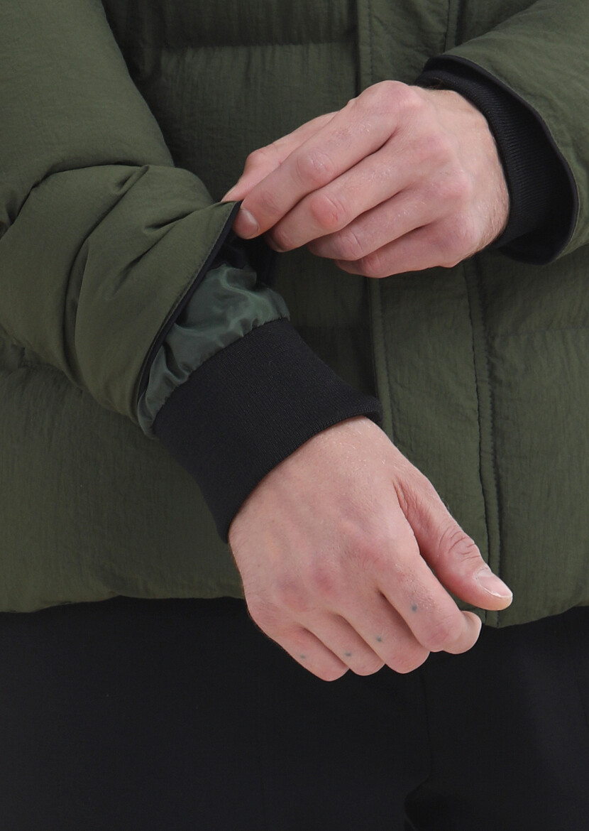 Khaki Regular Fit Hooded Casual Weaving Coat - 7