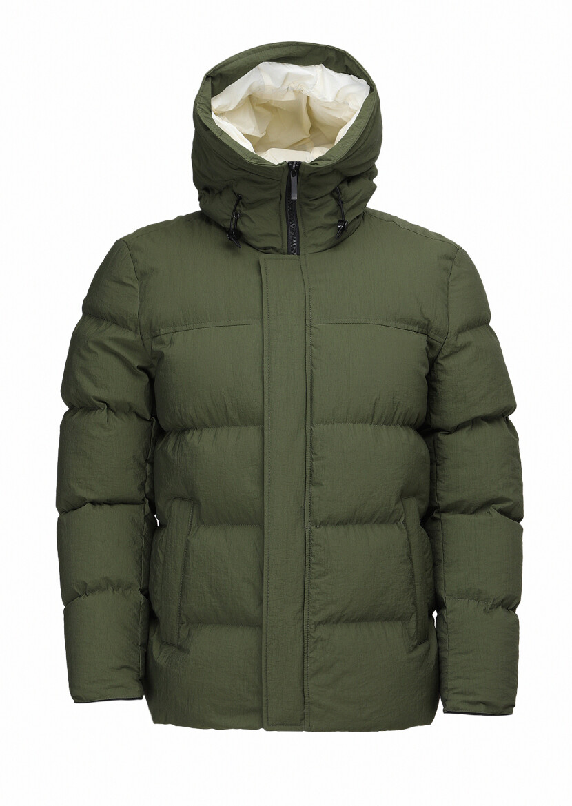 Khaki Regular Fit Hooded Casual Weaving Coat - 9