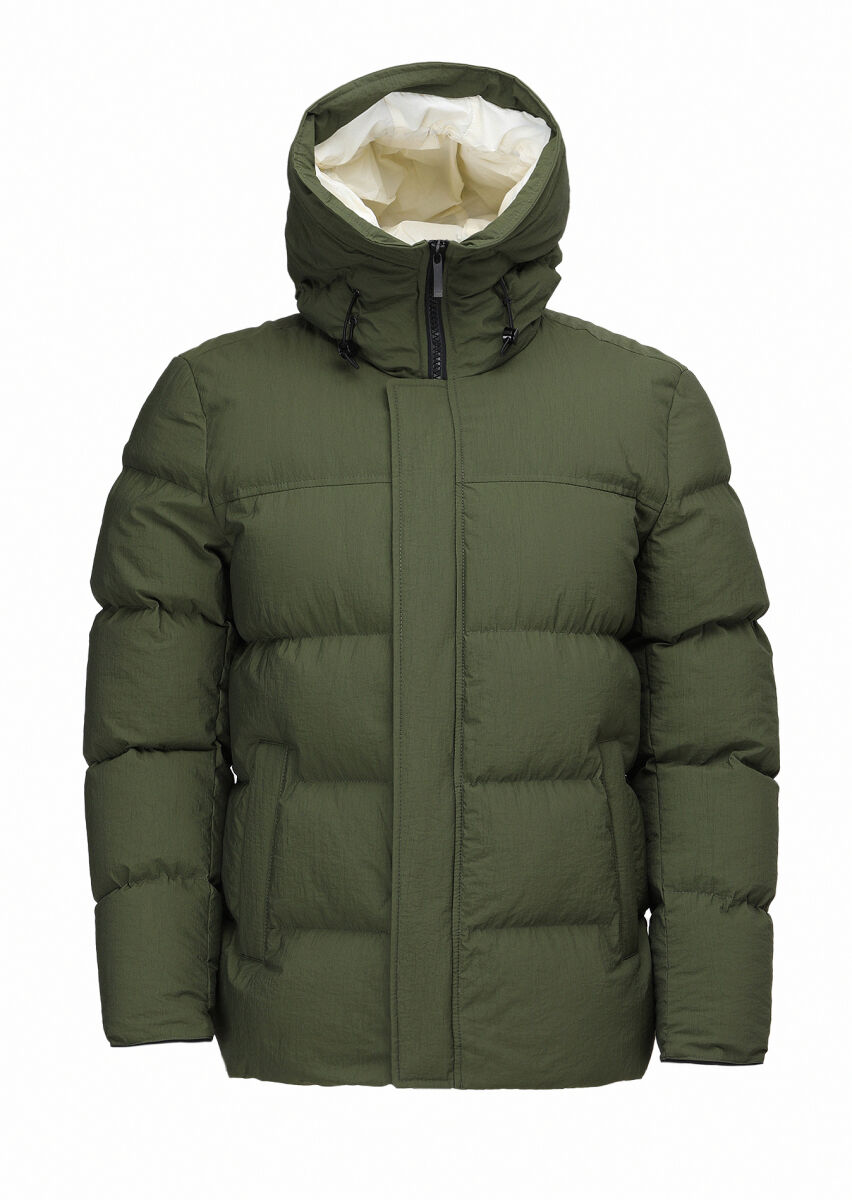 Khaki Regular Fit Hooded Casual Weaving Coat - 9